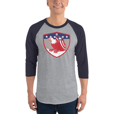 Men's 3/4th Sleeve Raglan T- Shirt - Bald Eagle in Shield, Retro design