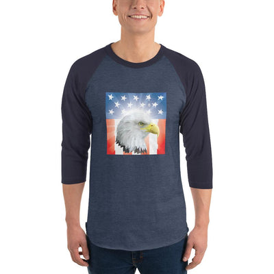 Men's 3/4th Sleeve Raglan T- Shirt - Shining- Eagle & Star Spangled Banner