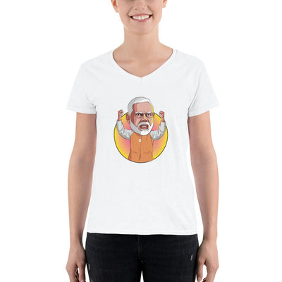 Women's V-Neck T-shirt - Narendra Modi- Raised Hands