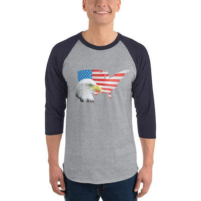 Men's 3/4th Sleeve Raglan T- Shirt - Eagle- USA Map with Flag