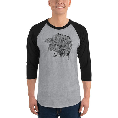 Men's 3/4th Sleeve Raglan T- Shirt - Eagle Doodle- Black & White