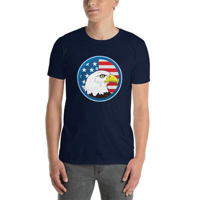Men's Round Neck T Shirt - Eagle- US Flag Backdrop