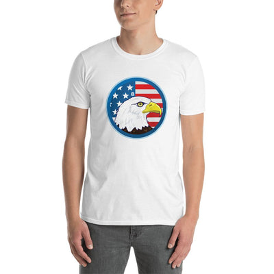 Men's Round Neck T Shirt - Eagle- US Flag Backdrop
