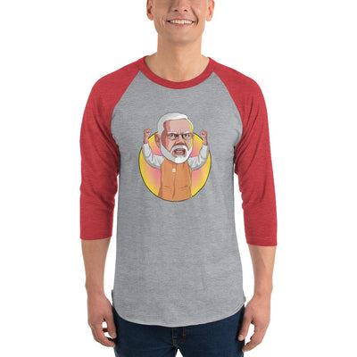 Men's 3/4th Sleeve Raglan T- Shirt - Narendra Modi- Raised Hands