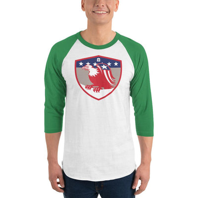 Men's 3/4th Sleeve Raglan T- Shirt - Bald Eagle in Shield, Retro design
