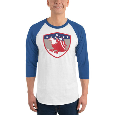 Men's 3/4th Sleeve Raglan T- Shirt - Bald Eagle in Shield, Retro design