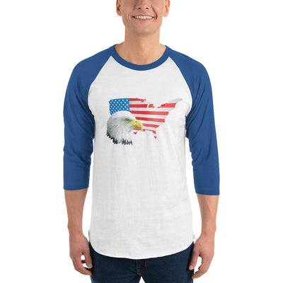 Men's 3/4th Sleeve Raglan T- Shirt - Eagle- USA Map with Flag