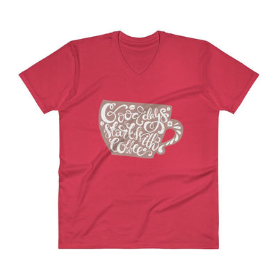 Men's V- Neck T Shirt - Good days start with coffee