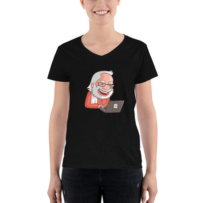 Women's V-Neck T-shirt - Narendra Modi- Laptop Cartoon