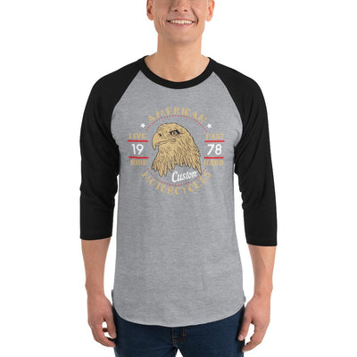 Men's 3/4th Sleeve Raglan T- Shirt - American Motorcycles- Eagle