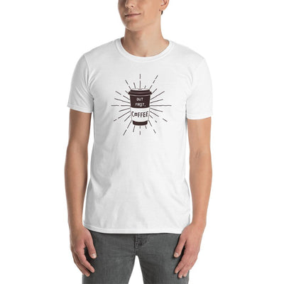 Men's Round Neck T Shirt - But First, Coffee