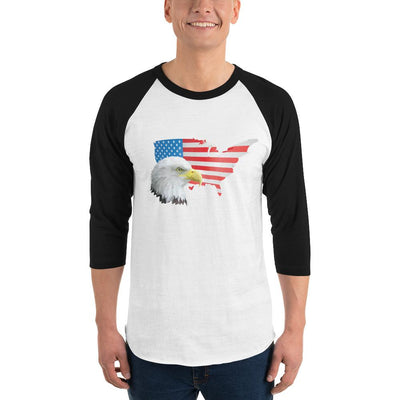 Men's 3/4th Sleeve Raglan T- Shirt - Eagle- USA Map with Flag