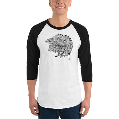 Men's 3/4th Sleeve Raglan T- Shirt - Eagle Doodle- Black & White