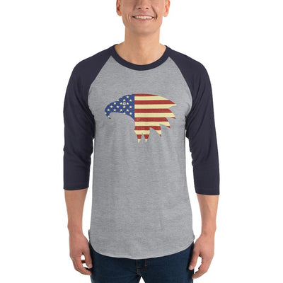 Men's 3/4th Sleeve Raglan T- Shirt - Eagle- American Flag design