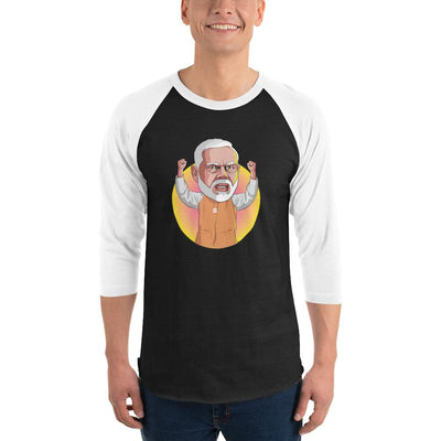 Men's 3/4th Sleeve Raglan T- Shirt - Narendra Modi- Raised Hands
