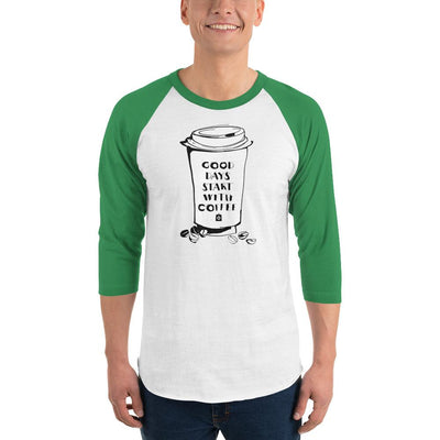 Men's 3/4th Sleeve Raglan T- Shirt - Good days start with coffee- Takeaway cup
