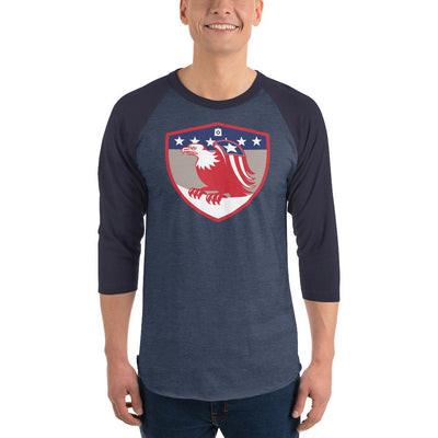 Men's 3/4th Sleeve Raglan T- Shirt - Bald Eagle in Shield, Retro design