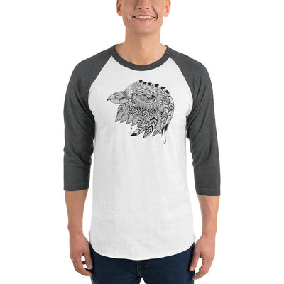 Men's 3/4th Sleeve Raglan T- Shirt - Eagle Doodle- Black & White