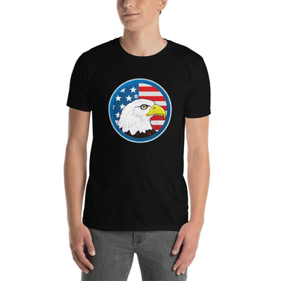 Men's Round Neck T Shirt - Eagle- US Flag Backdrop