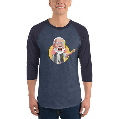 Men's 3/4th Sleeve Raglan T- Shirt - Narendra Modi- Angry