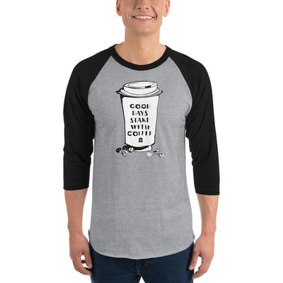 Men's 3/4th Sleeve Raglan T- Shirt - Good days start with coffee- Takeaway cup