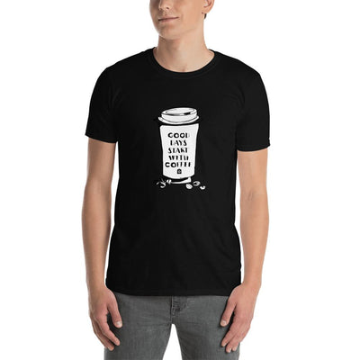 Men's Round Neck T Shirt - Good days start with coffee- Takeaway cup