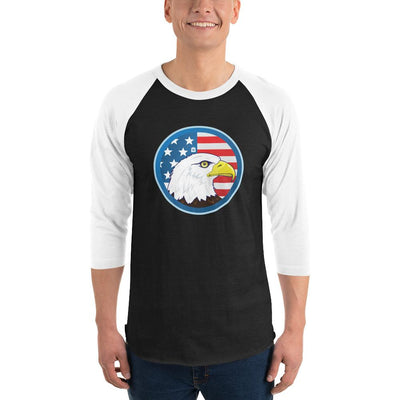 Men's 3/4th Sleeve Raglan T- Shirt - Eagle- US Flag Backdrop