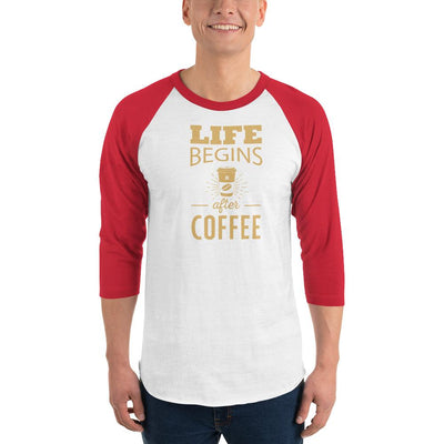 Men's 3/4th Sleeve Raglan T- Shirt - Life begins after coffee