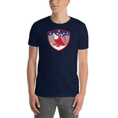 Men's Round Neck T Shirt - Bald Eagle in Shield, Retro design