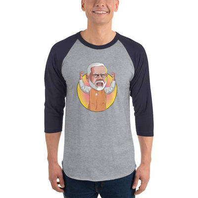 Men's 3/4th Sleeve Raglan T- Shirt - Narendra Modi- Raised Hands