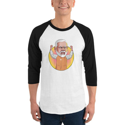 Men's 3/4th Sleeve Raglan T- Shirt - Narendra Modi- Raised Hands