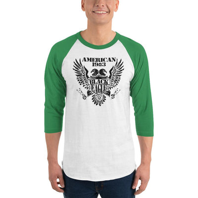 Men's 3/4th Sleeve Raglan T- Shirt - Black Eagle- American