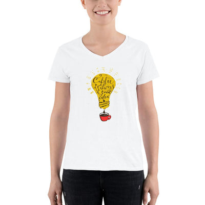 Women's V-Neck T-shirt - Coffee is always a good idea- bulb