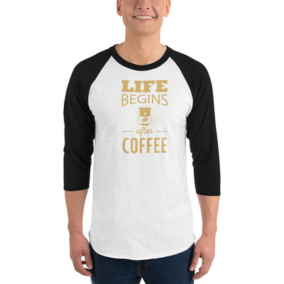 Men's 3/4th Sleeve Raglan T- Shirt - Life begins after coffee