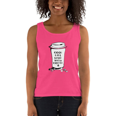 Women's Missy Fit Tank top - Good days start with coffee- Takeaway cup
