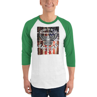 Men's 3/4th Sleeve Raglan T- Shirt - Proud to be an American- Eagle & Flag