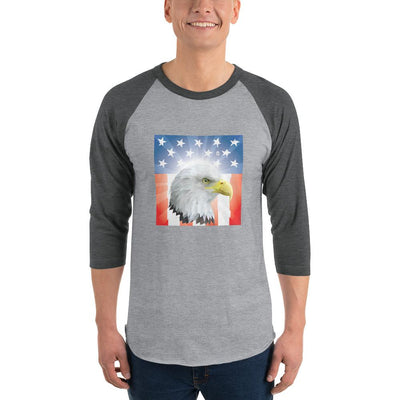 Men's 3/4th Sleeve Raglan T- Shirt - Shining- Eagle & Star Spangled Banner