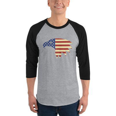 Men's 3/4th Sleeve Raglan T- Shirt - Eagle- American Flag design