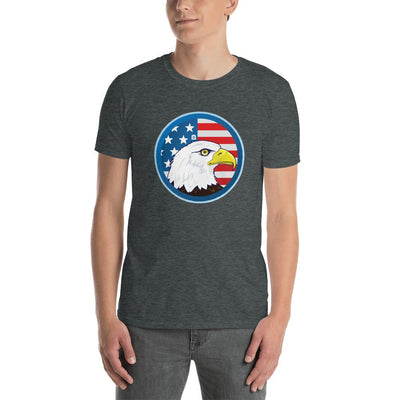 Men's Round Neck T Shirt - Eagle- US Flag Backdrop