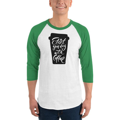 Men's 3/4th Sleeve Raglan T- Shirt - Start your day with coffee