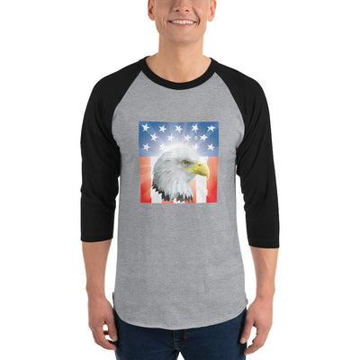 Men's 3/4th Sleeve Raglan T- Shirt - Shining- Eagle & Star Spangled Banner