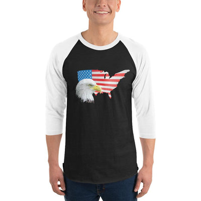 Men's 3/4th Sleeve Raglan T- Shirt - Eagle- USA Map with Flag