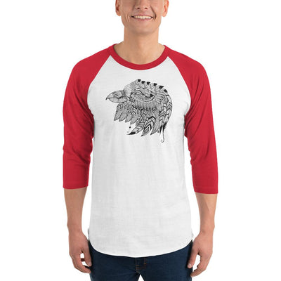 Men's 3/4th Sleeve Raglan T- Shirt - Eagle Doodle- Black & White