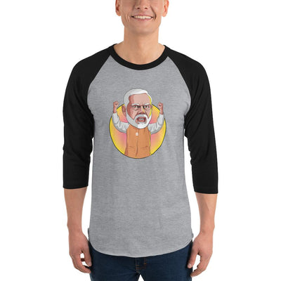 Men's 3/4th Sleeve Raglan T- Shirt - Narendra Modi- Raised Hands