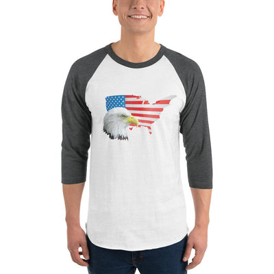 Men's 3/4th Sleeve Raglan T- Shirt - Eagle- USA Map with Flag