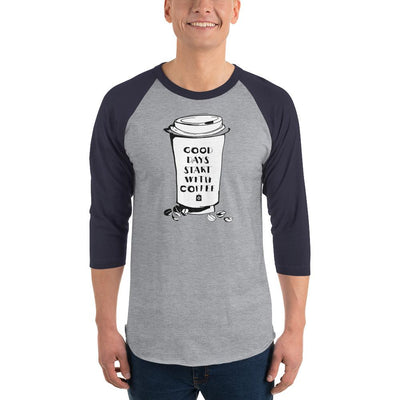 Men's 3/4th Sleeve Raglan T- Shirt - Good days start with coffee- Takeaway cup