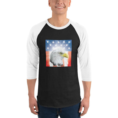 Men's 3/4th Sleeve Raglan T- Shirt - Shining- Eagle & Star Spangled Banner