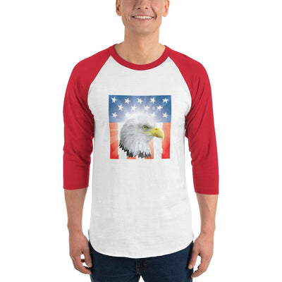 Men's 3/4th Sleeve Raglan T- Shirt - Shining- Eagle & Star Spangled Banner