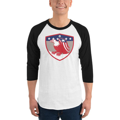 Men's 3/4th Sleeve Raglan T- Shirt - Bald Eagle in Shield, Retro design
