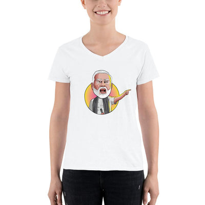 Women's V-Neck T-shirt - Narendra Modi- Angry